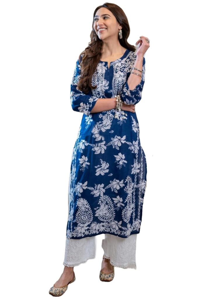 GoSriKi Women's Rayon Blend Chikankari Embroidered Straight Kurta