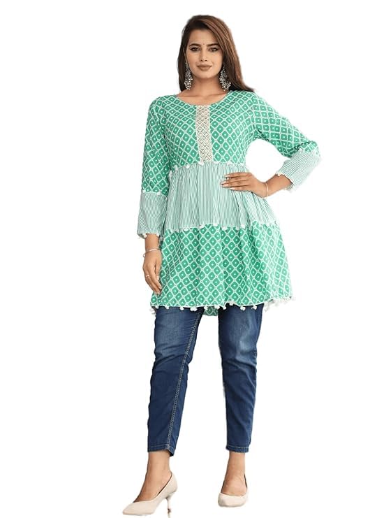 Avayayat Women's Rayon Style Short Kurti for Women | Printed Straight Rayon Kurta | Round Neck Full Sleeves Short Kurti for Women's | Solid Printed Short Kurti | PUM PUM Short Top