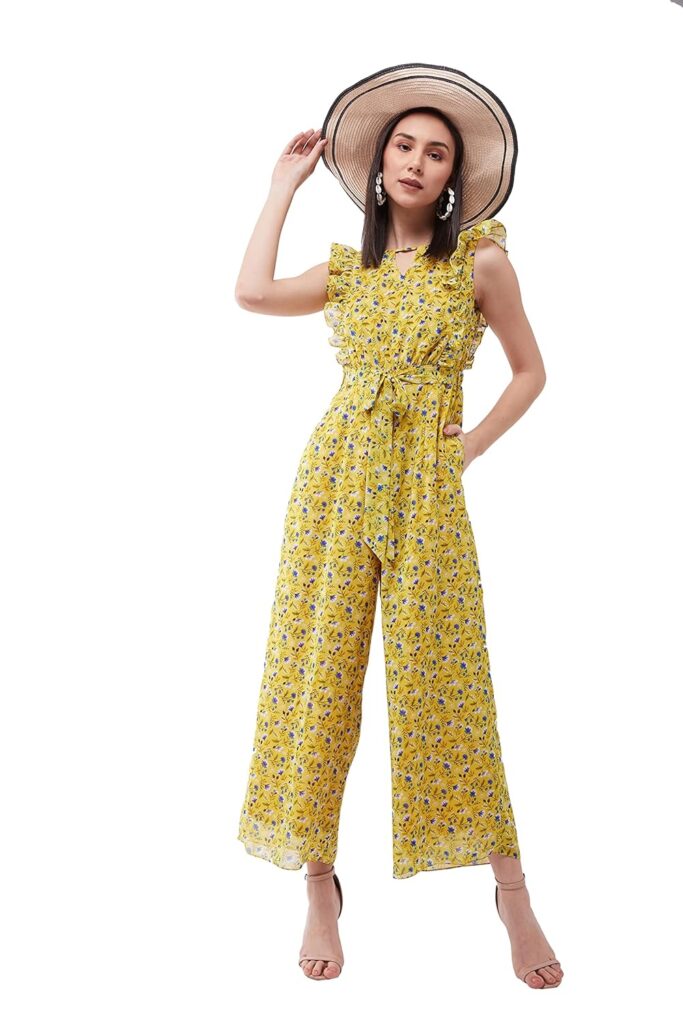 Miss Chase Women's Round Neck Sleeveless Floral Wide Leg Jumpsuit with Pockets