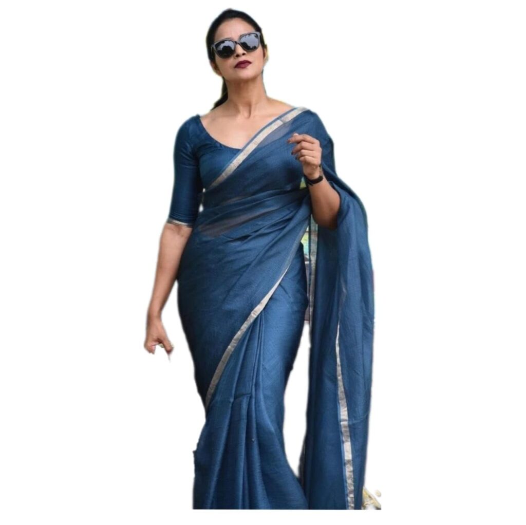 TIPU HANDLOOM Women's Bhagalpuri Pure Kota Doria Silk Saree, Small Zari Border and Running, Free Size